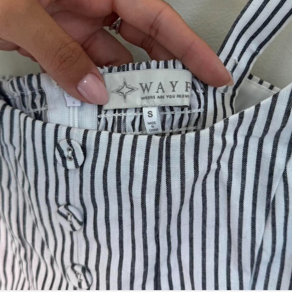 WAYF Striped Button-Front Peplum Tank Top | Size Small - Picture 3 of 6